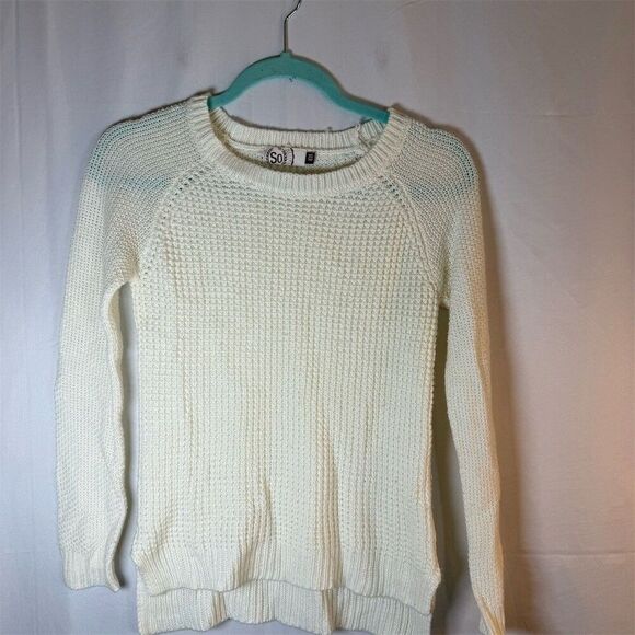 SO Sweaters - SO Juniors Sweater XS Ivory Waffle Knit Raglan Pullover Crewneck Long sleeve